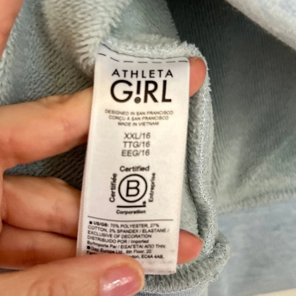 Athleta Girl Sweatshirt Funnel Neck Loungewear Size 14 Light Blue Cozy Relax